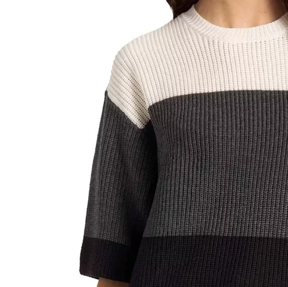Matty M Women's Elbow Sleeve Colorblock Sweater - Black, Gray, White - Picture 2 of 6